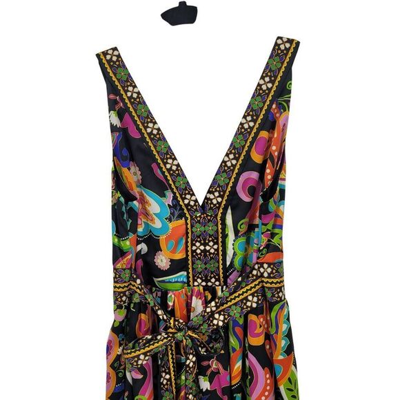 Whimsical Multicolor Silky Mini Dress Sz S Tie Waist Fairycore Party Vibrant - Picture 9 of 12